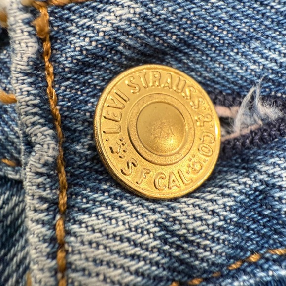 Levi's 501 Patchwork Jeans Womens 27x28 Button Big E Colorblock Blue Black White - Picture 4 of 16